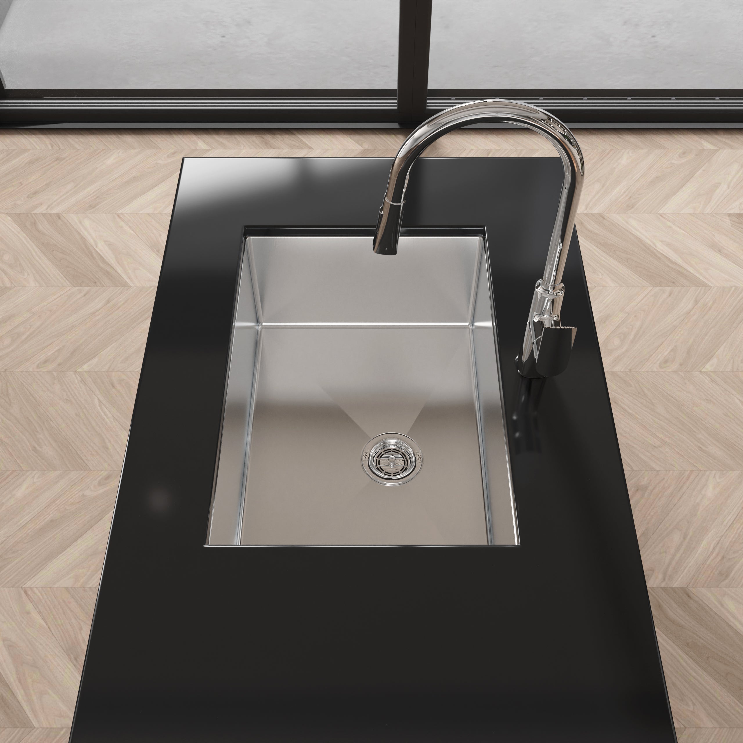 Stainless Steel Kitchen Sink, 27″x19″ Single Bowl, Undermount Handmade Sink in Brushed Nickel, with US Standard Drain and Hook, LS-SSBR06
