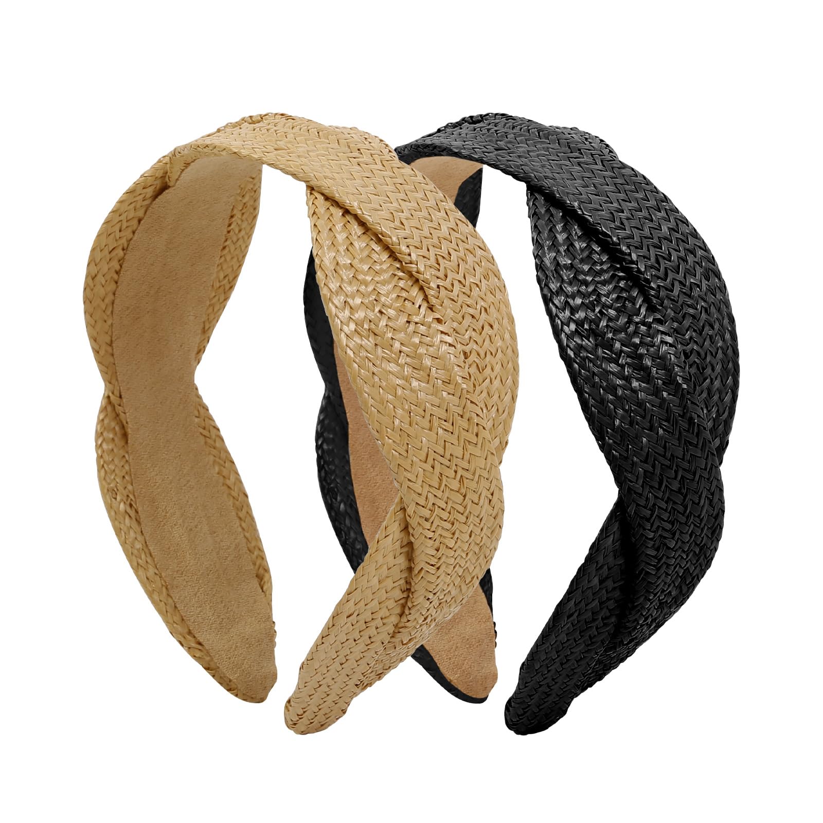 WOVOWOVO Straw Headbands for Women Girls Rattan Wide Headband for Women’s Hair Fashion Summer Boho Braided Head Bands Non Slip Hairbands Accessories 2 Pack