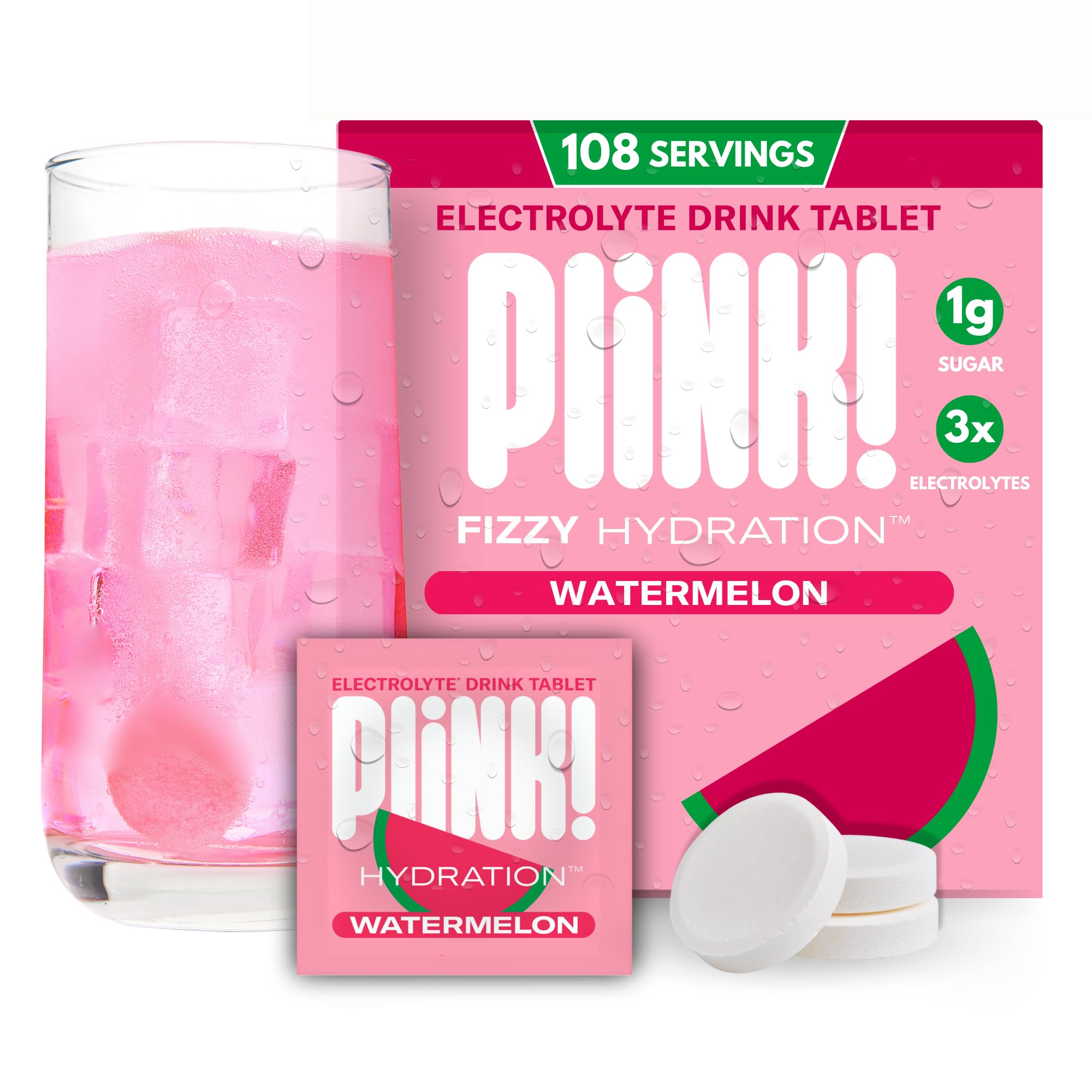 Plink! Fizzy Electrolyte Drink Tablets for Daily Hydration - 108ct Electrolyte Tablets + Sodium Potassium Magnesium Low-Calorie Low-Sugar Keto Electrolytes Powder Hydration Packets Water Flavoring