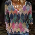 Printed Long Sleeve V-Neck Sweater for Women