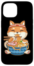 iPhone 15 Kawaii Cute Anime Shiba Inu Dog Otaku Japanese Ramen Noodles Case