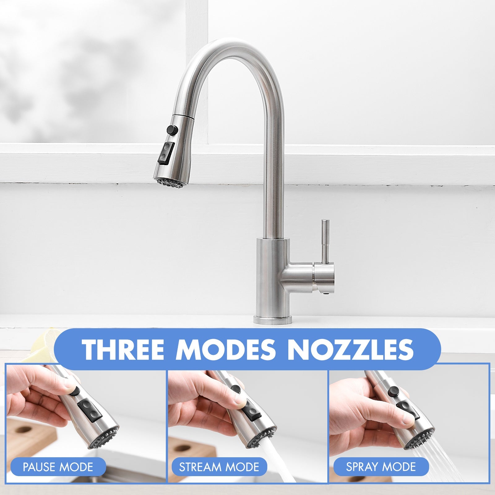Kitchen Sink Faucet, Brushed Nickel Kitchen Faucets with Pull out Sprayer Stainless Steel Kitchen Faucet