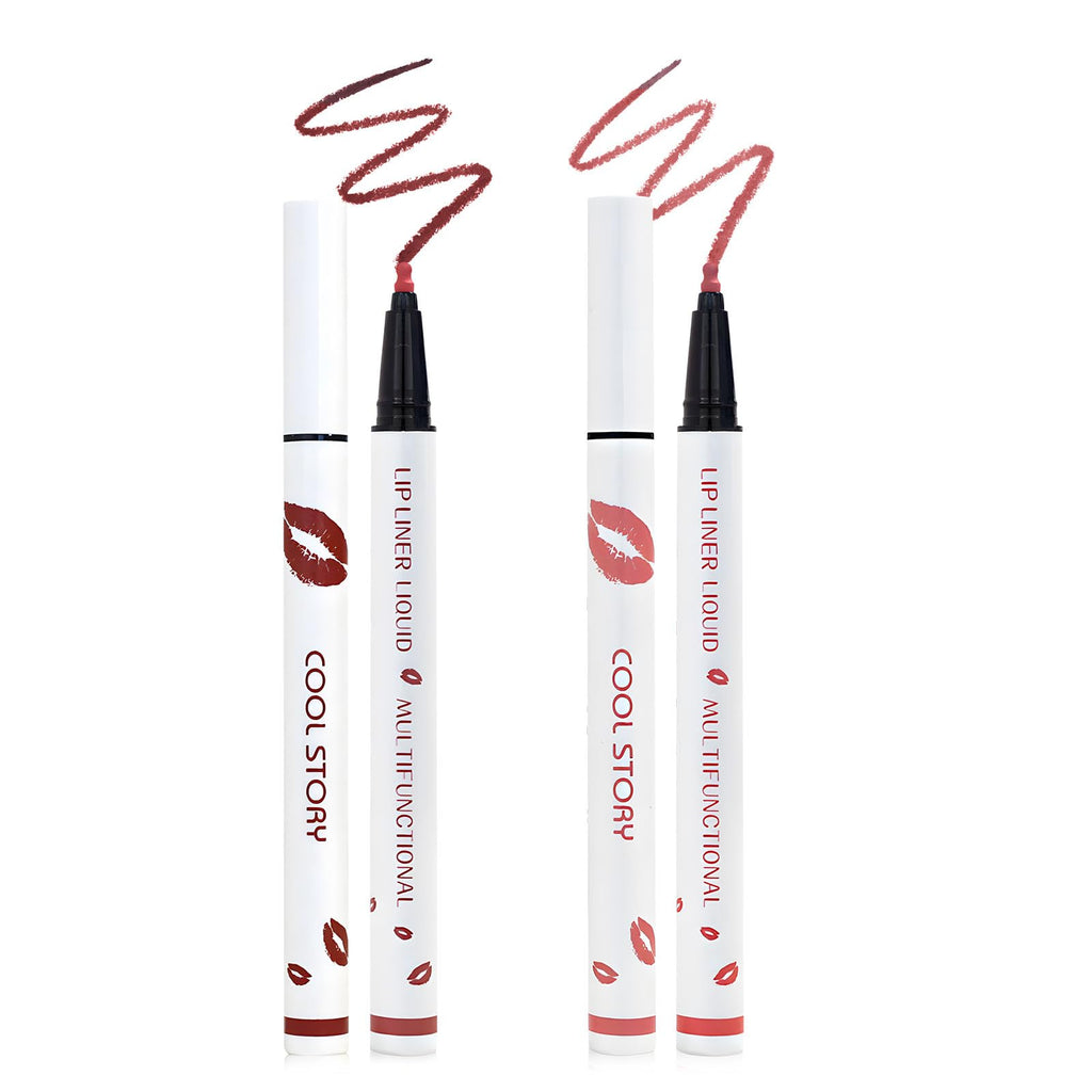 YIVANNUO 2Pcs Cool Story Longwear Liquid Lip Liner Lip Liner Pen 2-in-1 Waterproof Lipstick Lip Liner Quick-Drying Long-Lasting Matte Liquid Lipstick (4# 7#)