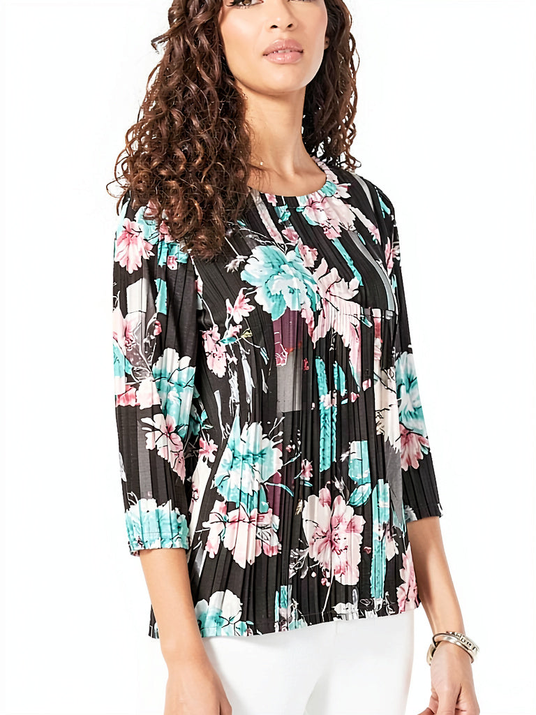 JM Collection Printed Pleated-Back Blouse, Size Large