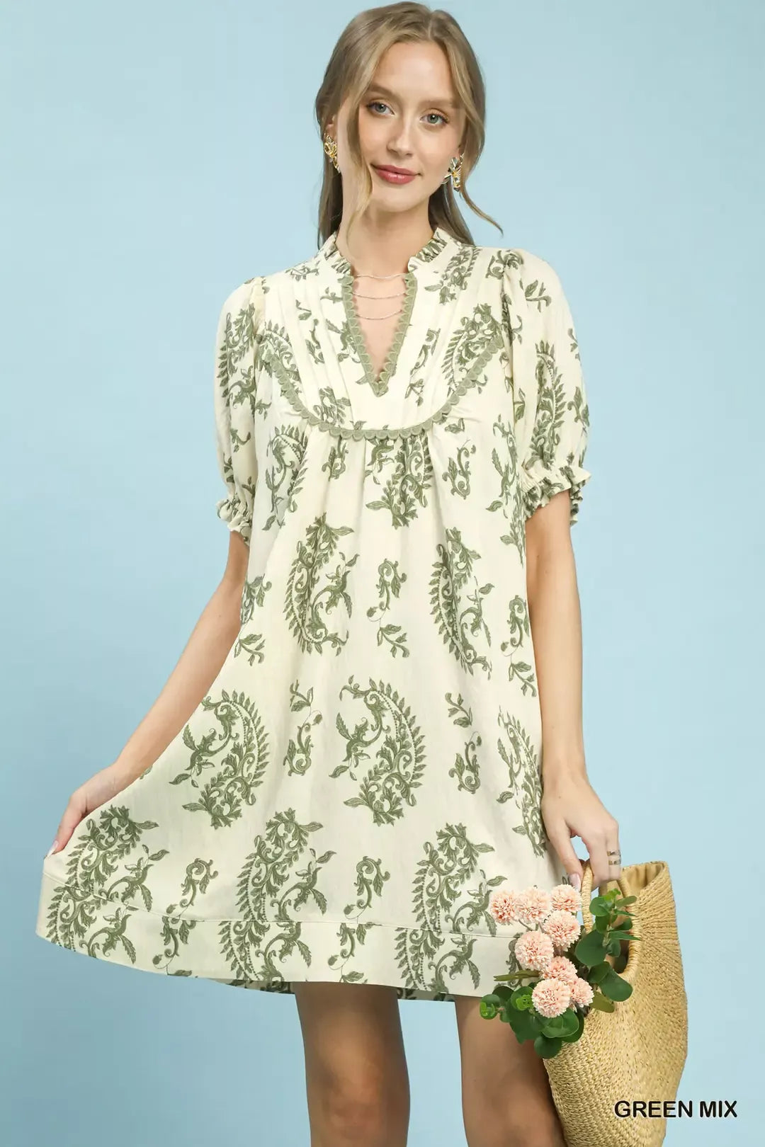 Umgee Mix Paisley Scallop Trim Dress