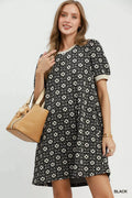 Umgee Floral Textured Puff Sleeve Mini Dress