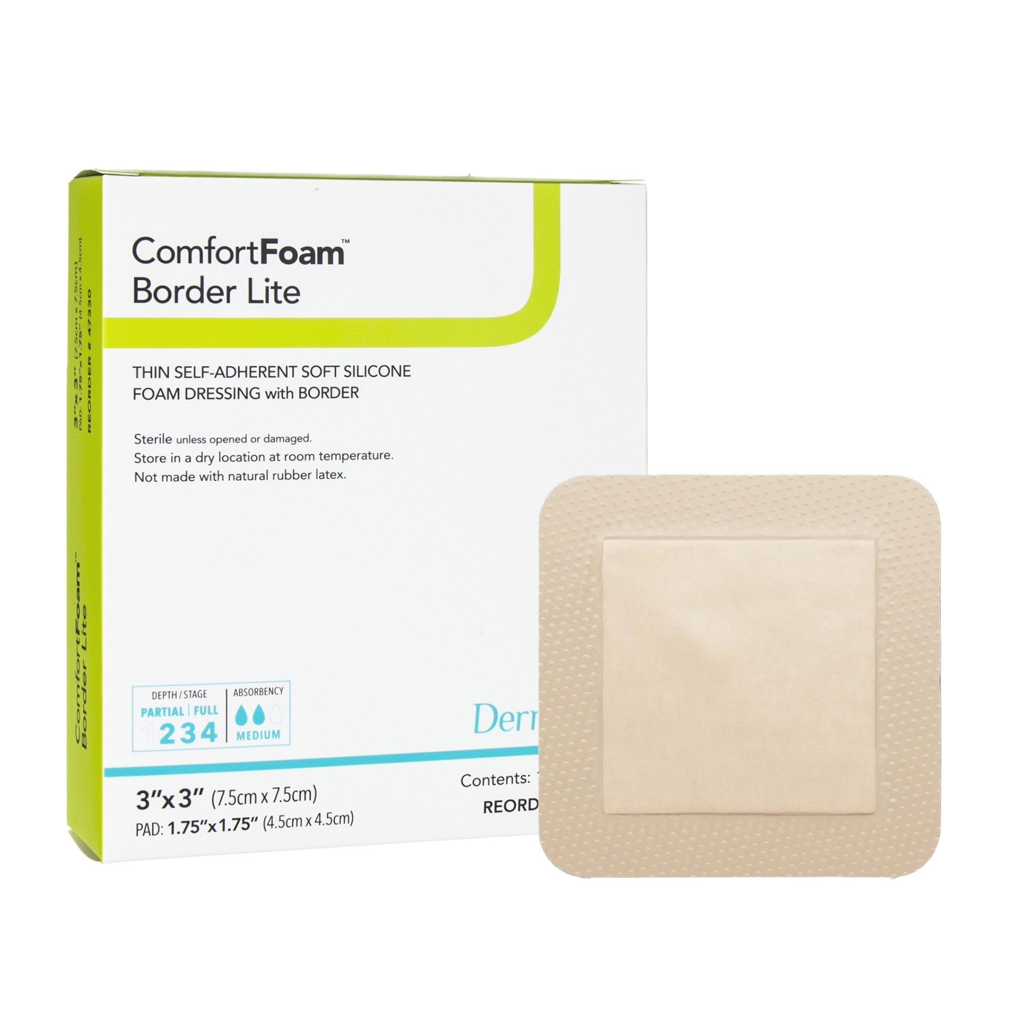 ComfortFoam™ Border Lite Thin Bordered Foam Wound Dressing, 3 x 3 Inch 47330