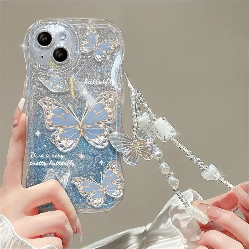 Wave Glitter Butterfly Phone Case with Bracelet for iPhone
