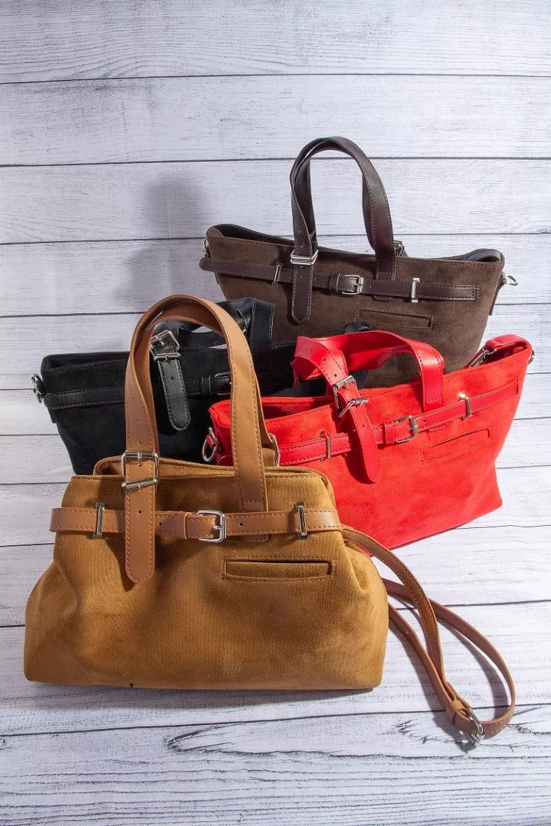Fame Faux Leather Buckle Strap Detail Tote Bag