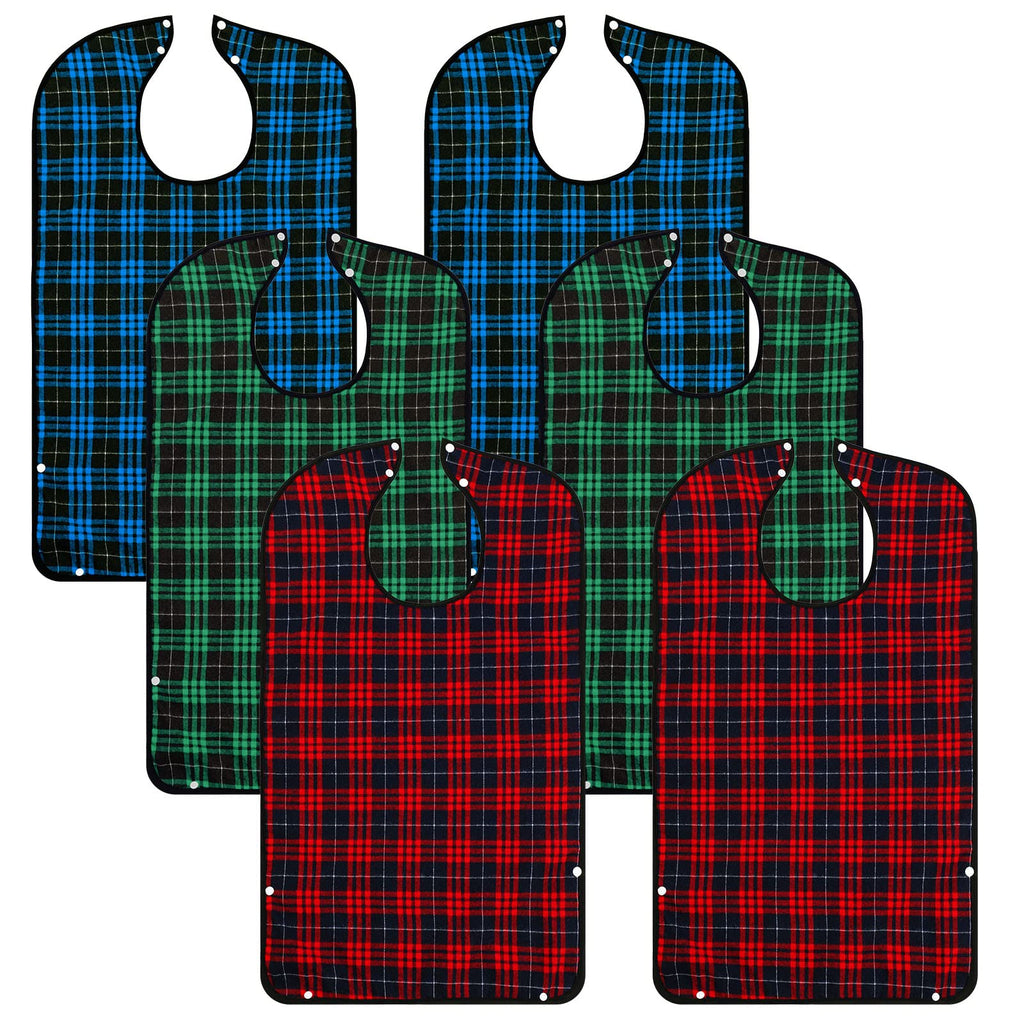 ramede 6 Pack Washable Adult Bibs for Eating Reusable Waterproof Clothing Protector with Detachable Crumb Catcher Bibs for Elderly Women and Men Senior Citizen Feeding Bibs