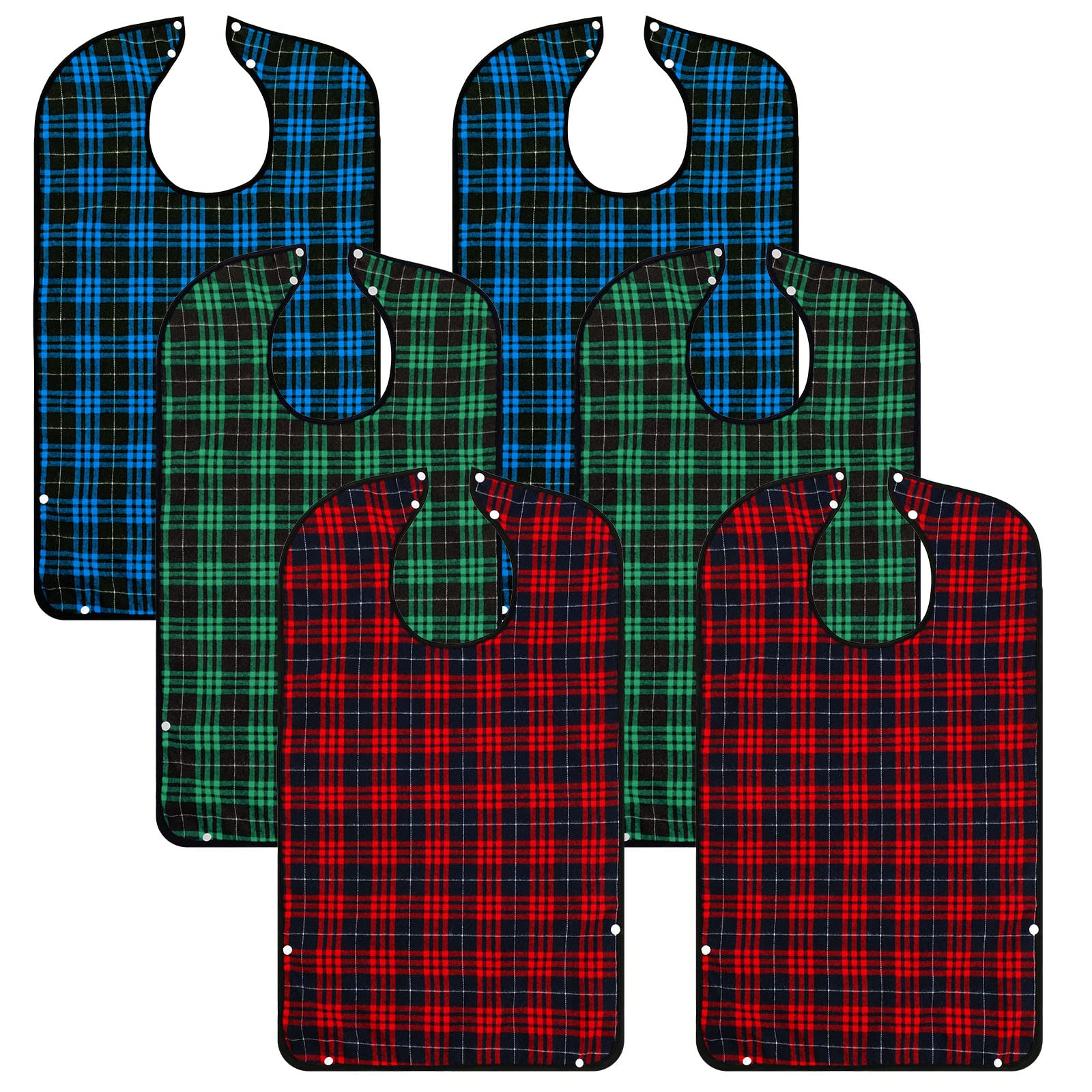 ramede 6 Pack Washable Adult Bibs for Eating Reusable Waterproof Clothing Protector with Detachable Crumb Catcher Bibs for Elderly Women and Men Senior Citizen Feeding Bibs