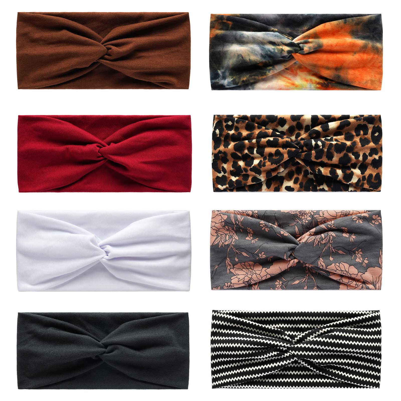 AQOKKA 8 Pack Knotted Headbands for Women Criss Cross Head Bands for Womens Hair Non Slip Boho Elastic Hair Accessories for Women