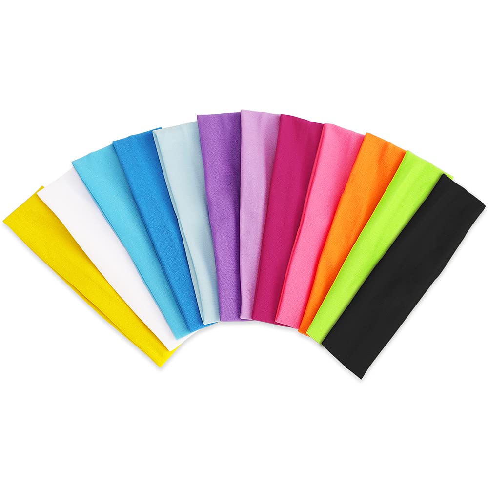 12 Pack Haeadbands Womens Headbands Elastic Hair Bands Yoga Running Sports Headbands Workout Running Turban Headwrap Non Slip Sweat Fashion Yoga Hair Wrap