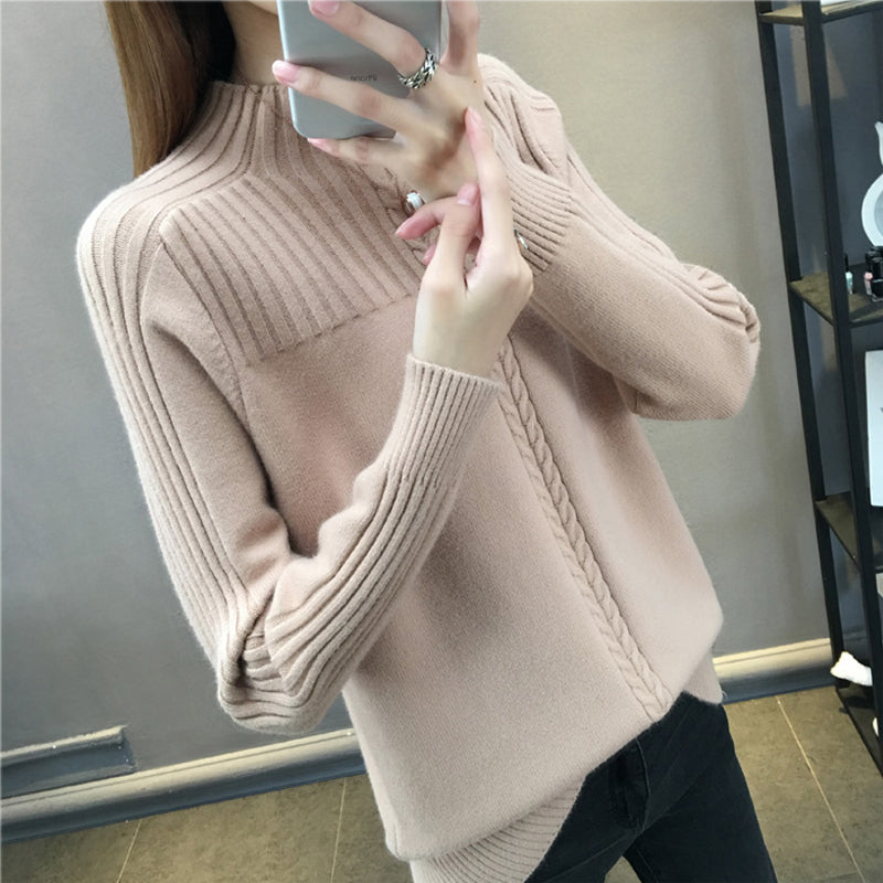 Korean High-Neck Women's Knitted Sweater for Fall/Winter
