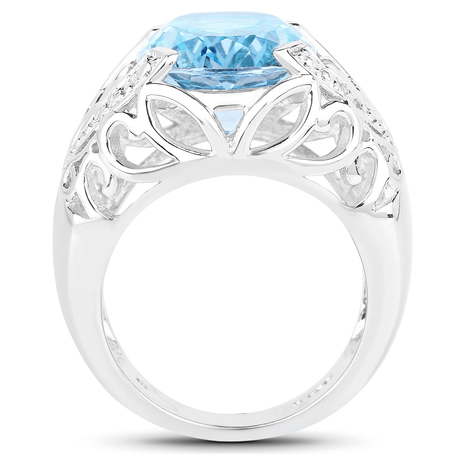 11.29 Carat Genuine Blue Topaz and White Topaz .925 Sterling Silver Ring