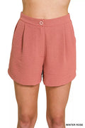 Zenana Woven Airflow Back Elastic Waist Shorts