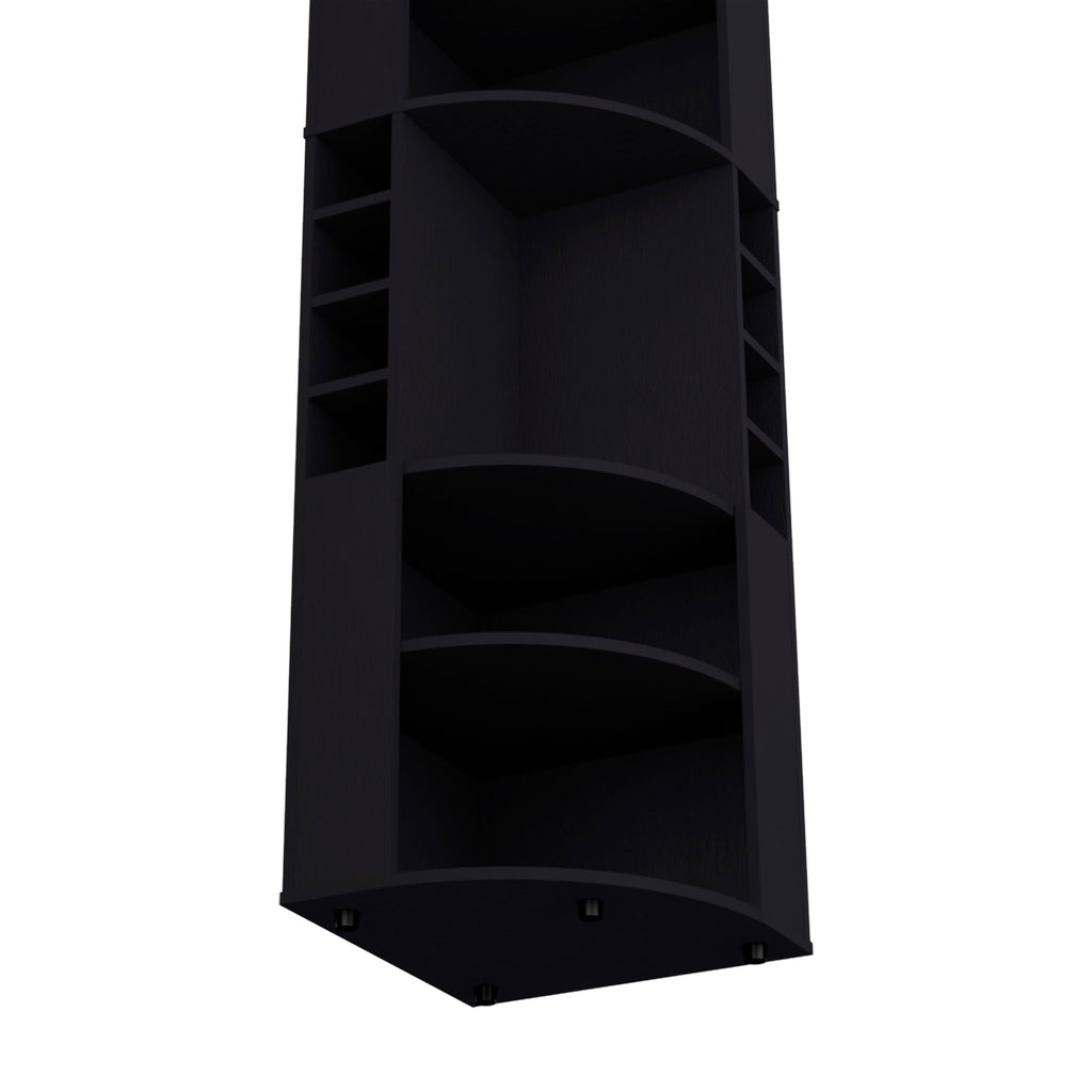 Oban Corner Bar Cabinet with Five Shelves , Eight Bottle Cubbies and Steamware Black