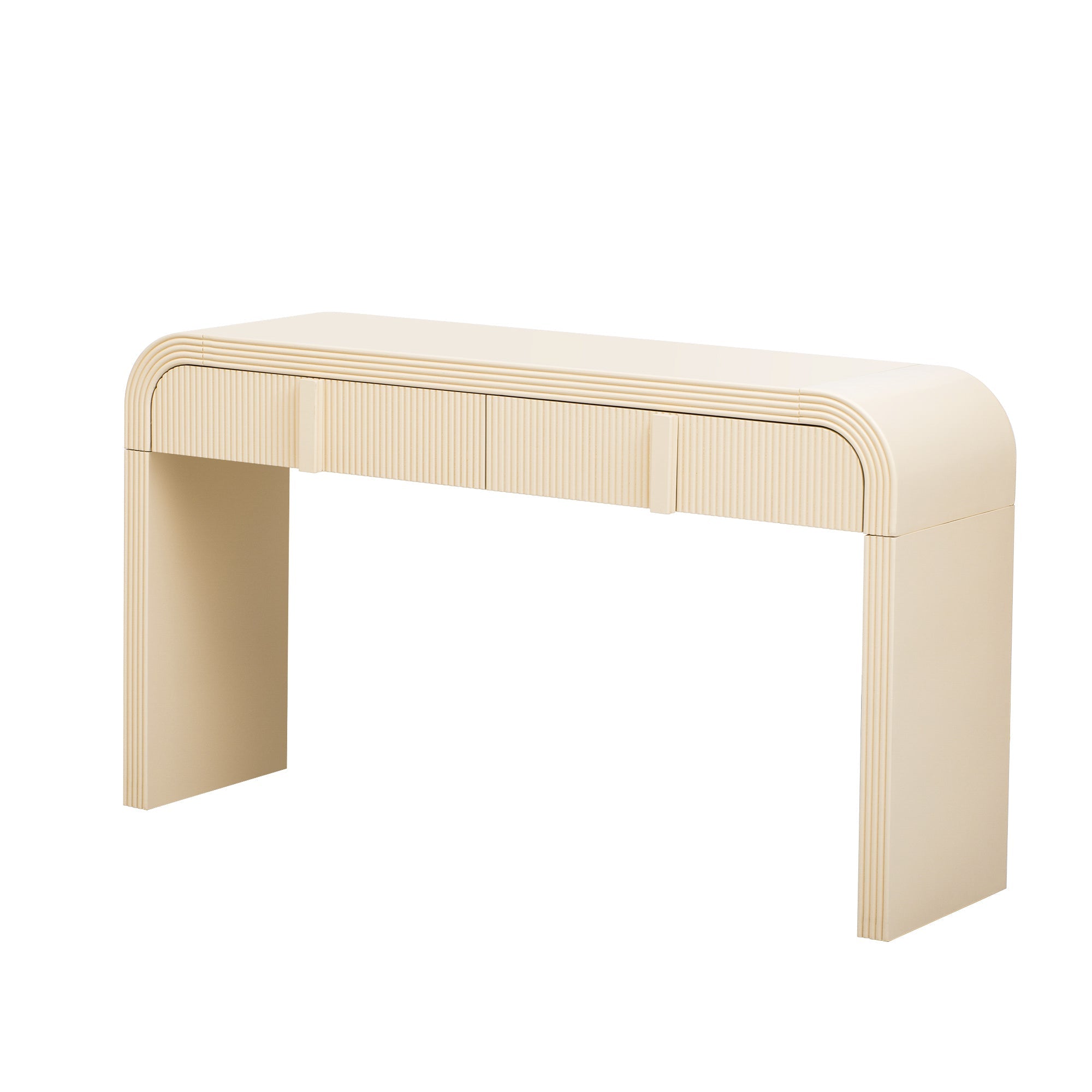 TREXM Modern Console Table with 2 Storage Drawers, Fluted Entryway Table with Rounded Silhouette for Hallway Living Room and Entryway (Apricot Cream)