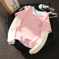 V-Neck Sweater with College Stitching Two-Piece Design