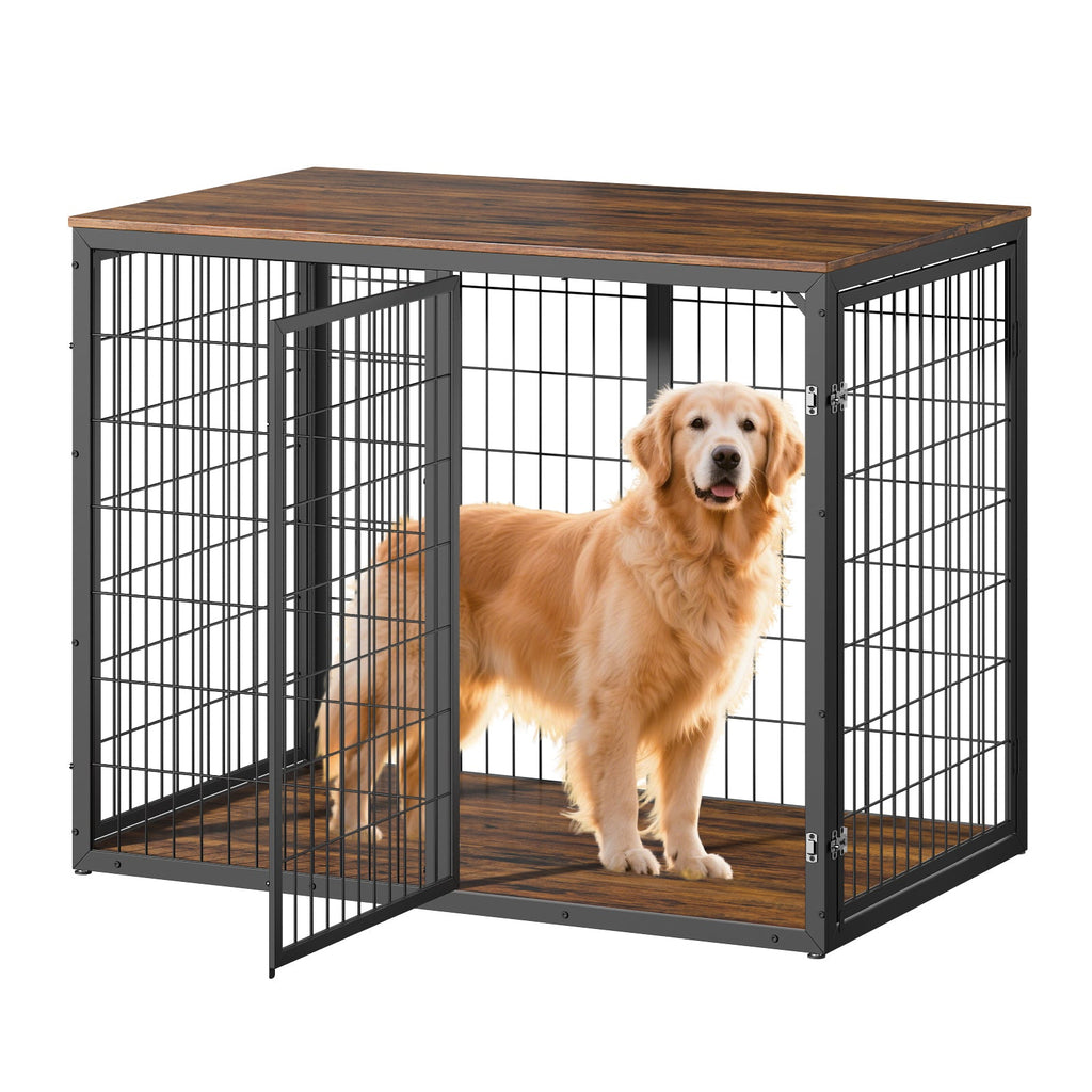 47'' Dog Crate Dog Cage Furniture with 3 Doors,for Large & Medium Dogs.Rustic Brown