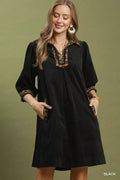 Umgee V-Neck Shift Dress with Contrast Trim