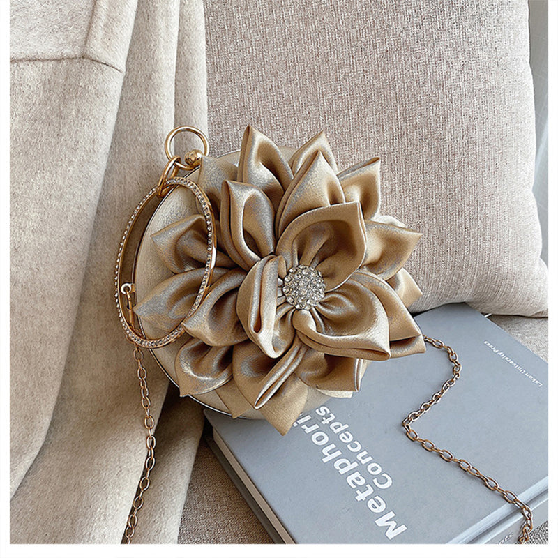 Elegant Silk Flower Evening Bag for Women (Hard Case)
