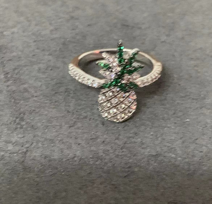 New APM Pineapple Crystal Ring - Fruit Design, Open Ring