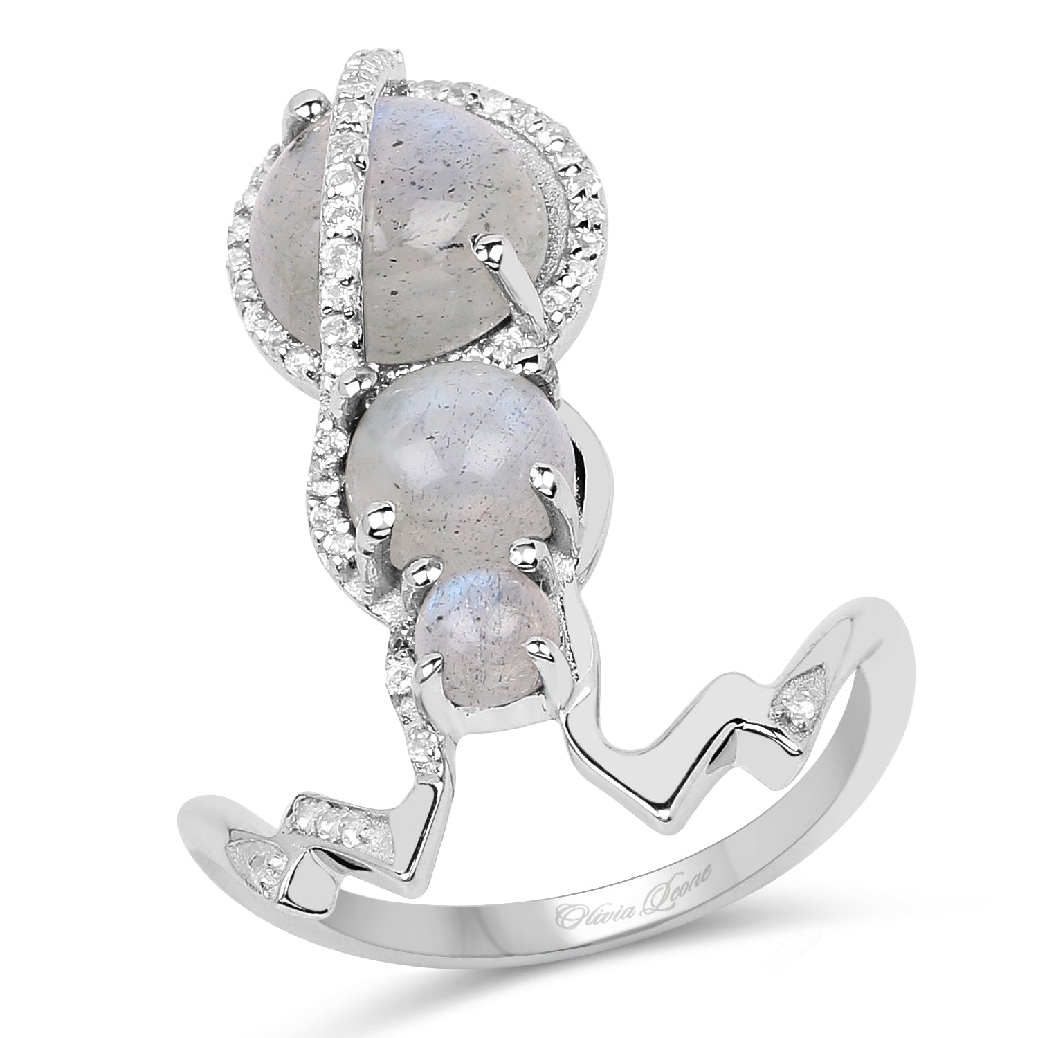 2.79 Carat Genuine Labradorite And White Topaz .925 Sterling Silver Ring