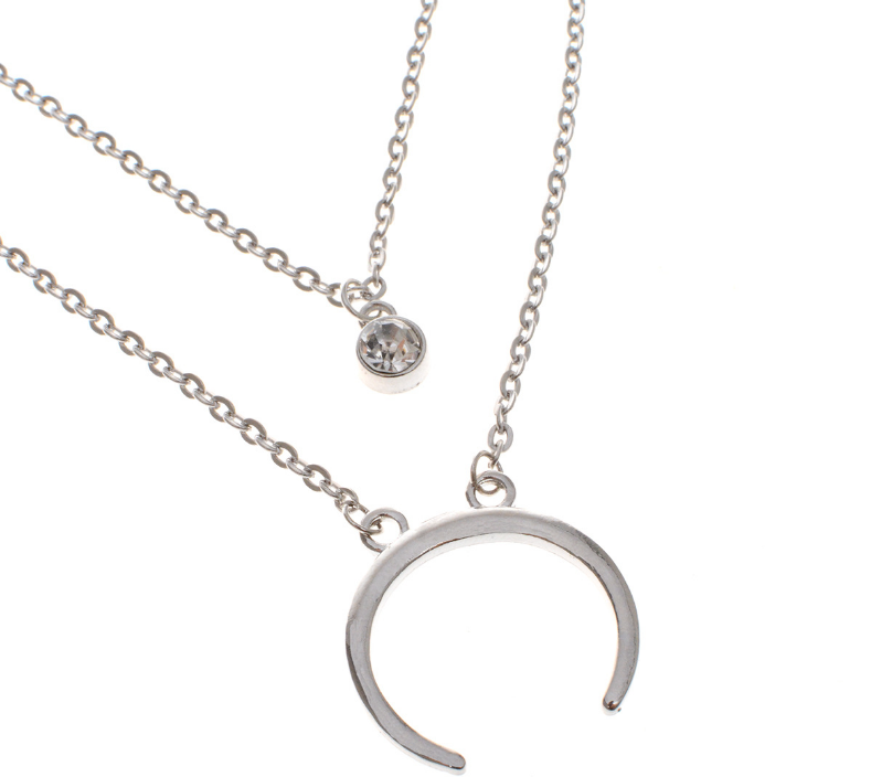 Crescent Moon Necklace with Alloy Pendant and Rhinestones