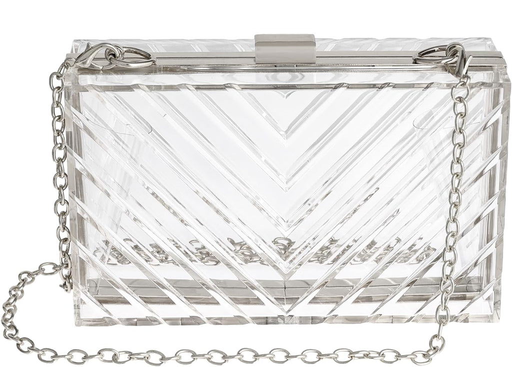 WJCD Clear Purses For Women Clear Purse Acrylic Clear Clutch Bag Clear Bag Stadium Approved (Silver)