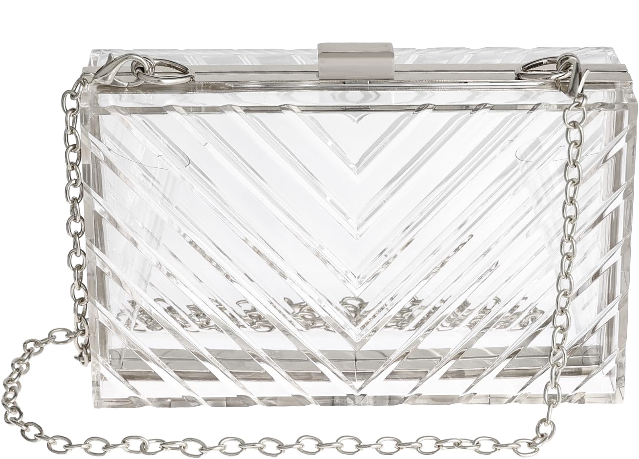 WJCD Clear Purses For Women Clear Purse Acrylic Clear Clutch Bag Clear Bag Stadium Approved (Silver)