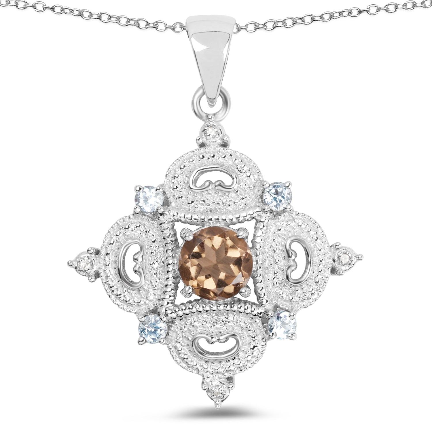 3.00 Carat Genuine Smoky Quartz, Blue Topaz and White Topaz .925 Sterling Silver Pendant