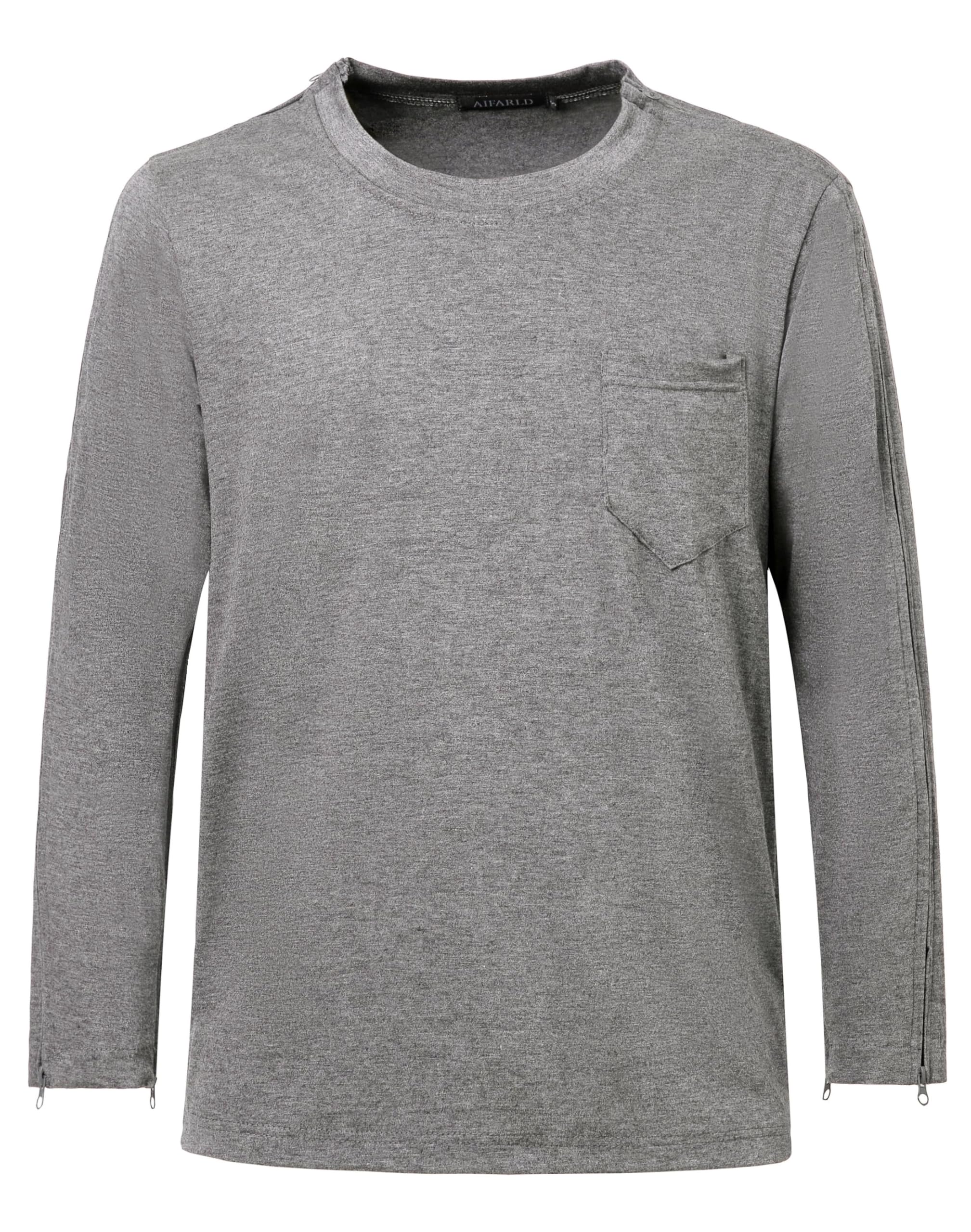 AIFARLD Post Shoulder Surgery Recovery Shirts for Men Full Tear Away Side Zippers Long Sleeve Dialysis Chemo Clothing