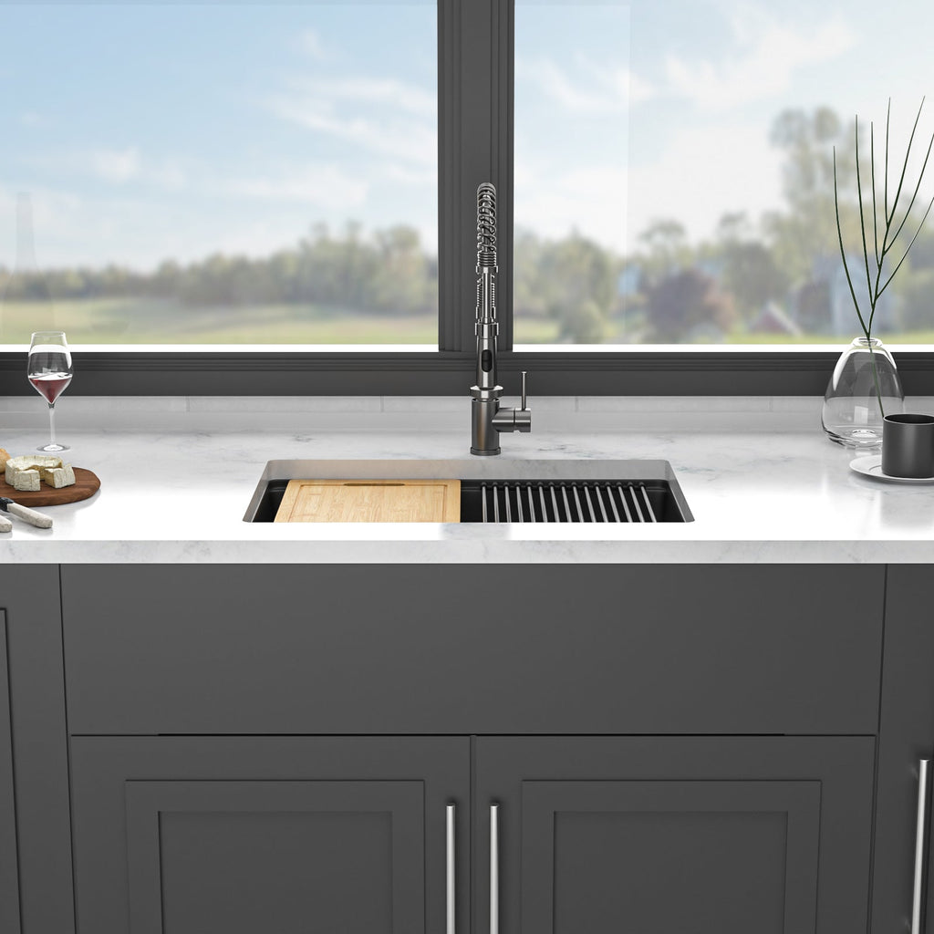 Quartz Kitchen Sink - 28' x 19' Black Granite Composite Workstation Undermount