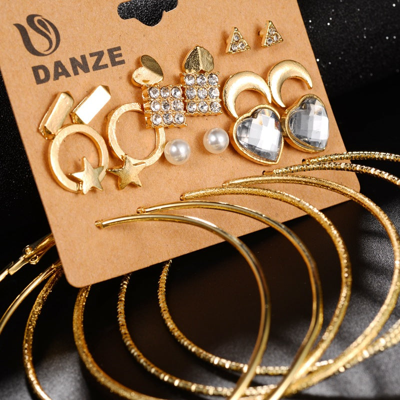 New Pearl Bow Heart Hoop Earrings & Geometric Stud Set