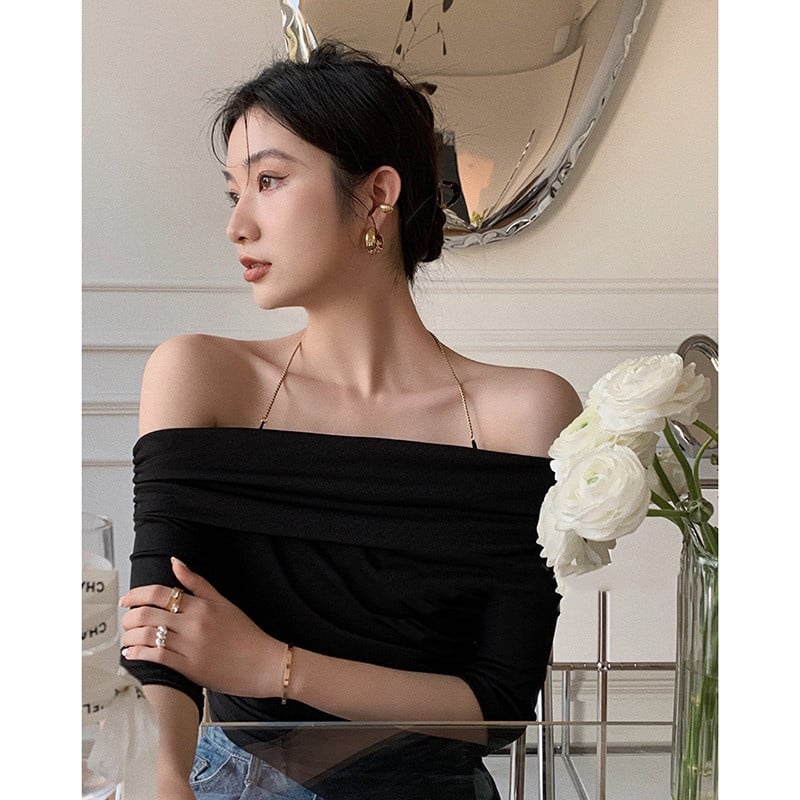 French Pure Lust Chain One-Shoulder T-Shirt