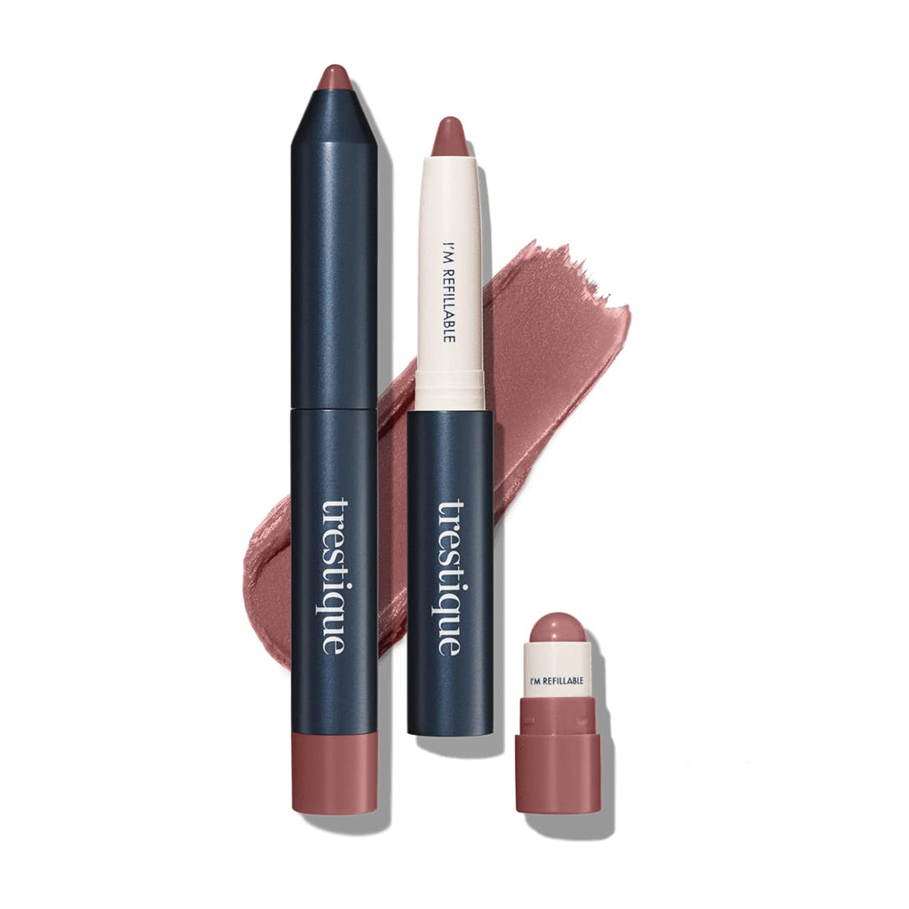 TRESTIQUE Matte Lip Crayon Matte Lipstick With Built-in Lip Gloss Balm 2-in-1 Lip Liner Set With Lip Crayon and Lip Balm Lipstick and Lip Gloss Balm Lip Kit (Florence Fig Refillable)