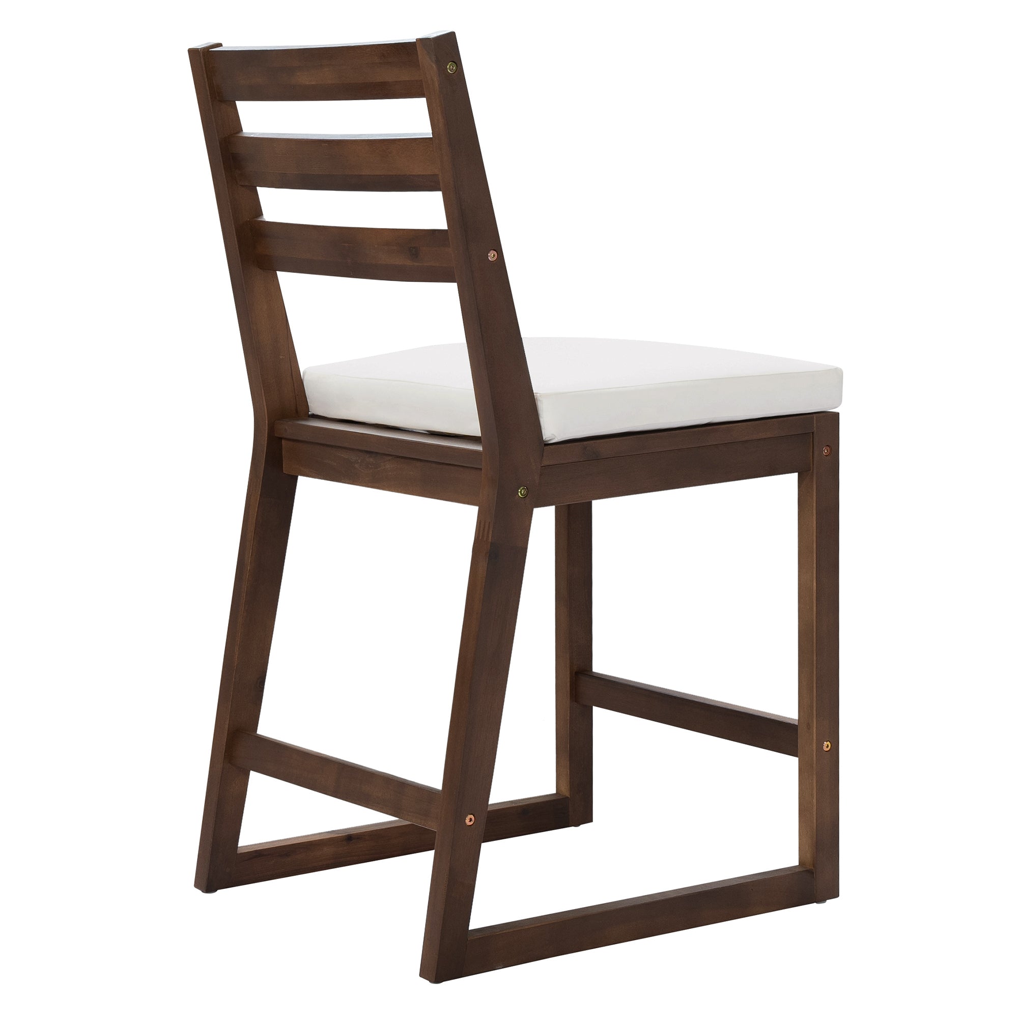 TREXM Rustic Patio Bar Set with Ergonomic Chairs, Solid Wood Slatted Tabletop in Mocha+Beige Cushion