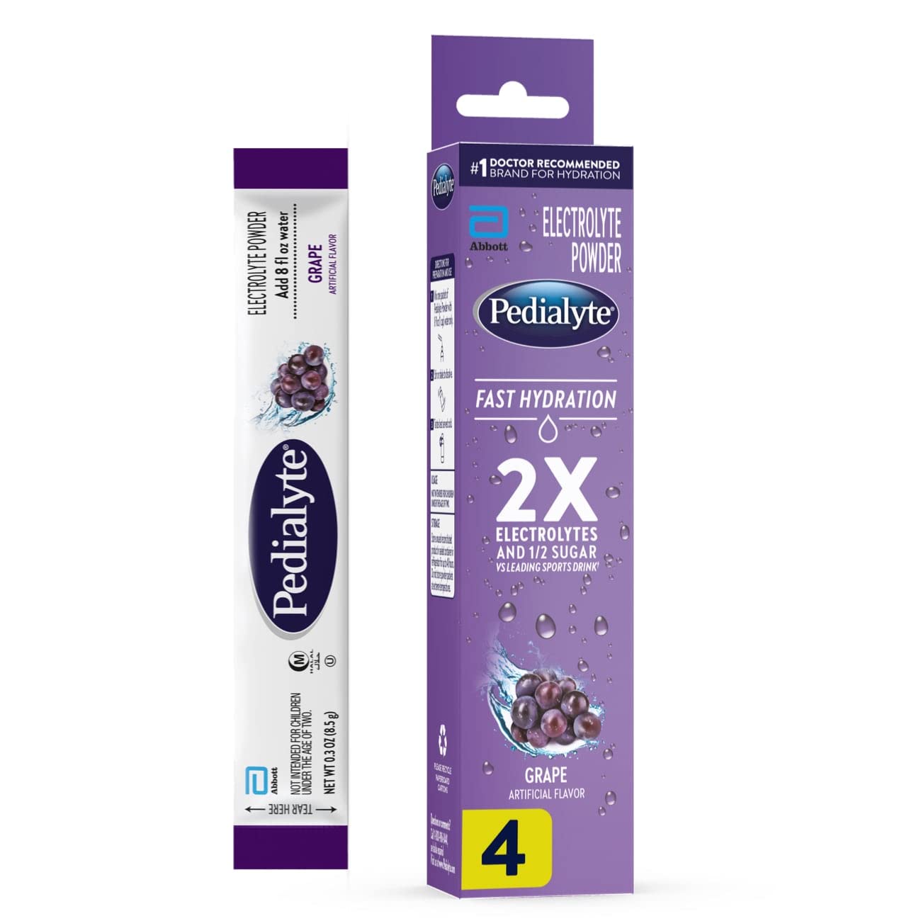 Pedialyte Fast Hydration Grape Electrolyte Powder 0.3 oz Packets 4 count