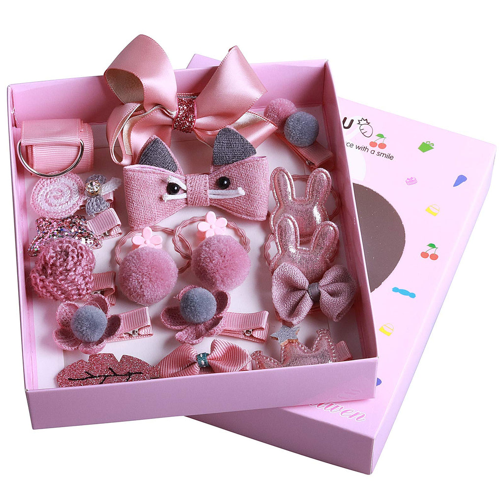 Rantecks 18PCS Baby Hair Accessories Set Gift Set Girl Hair Clips Hair Bow Cute Party Bowknot Flower Multi-Style Hairpin Ribbon for Little Girls Baby Toddler Kids-Pink