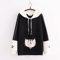 Color Matching Cat and Fish Print Long Sleeve Hoody