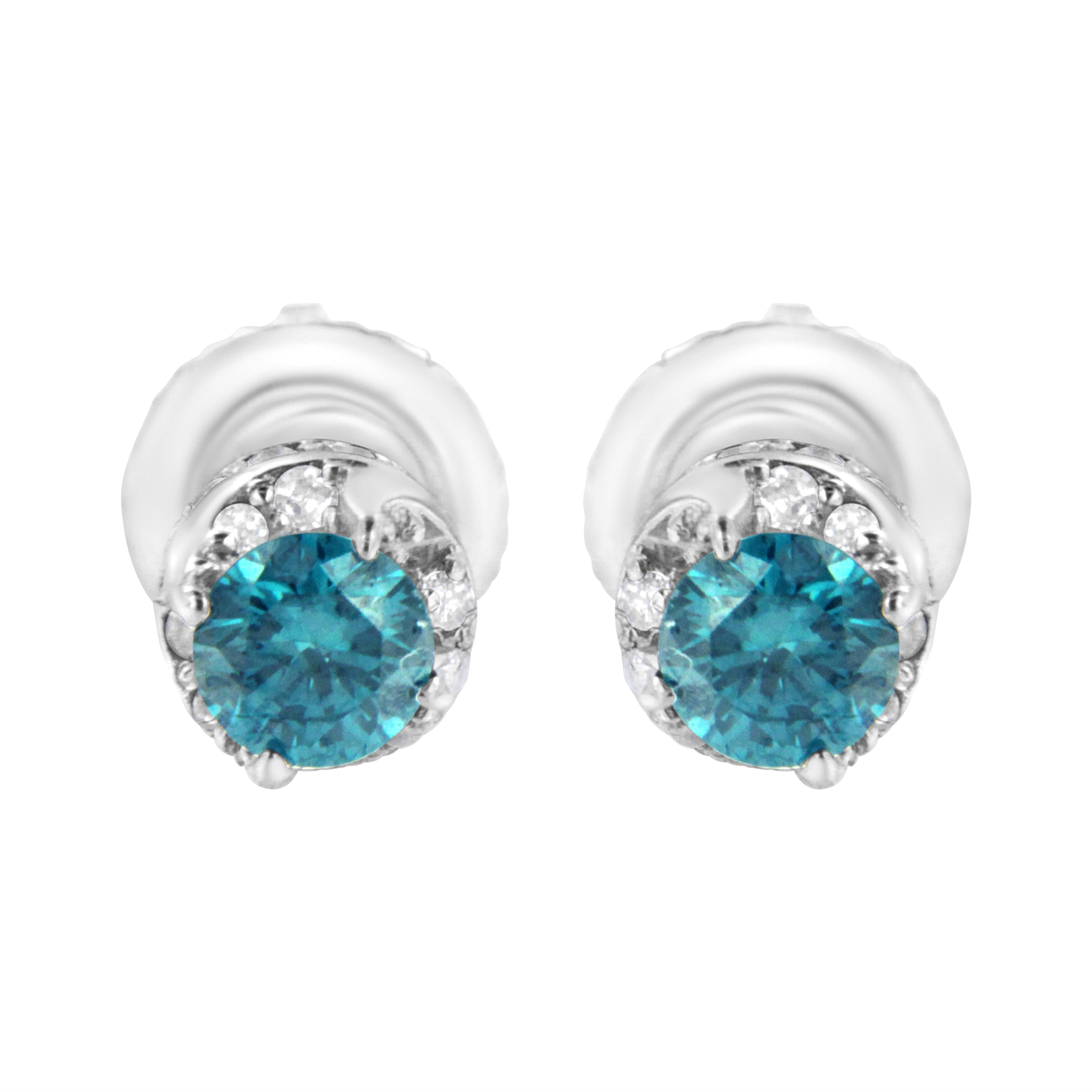 14K White Gold 1/2 cttw White and Treated Blue Round Diamond Earrings (I-J I2-I3)