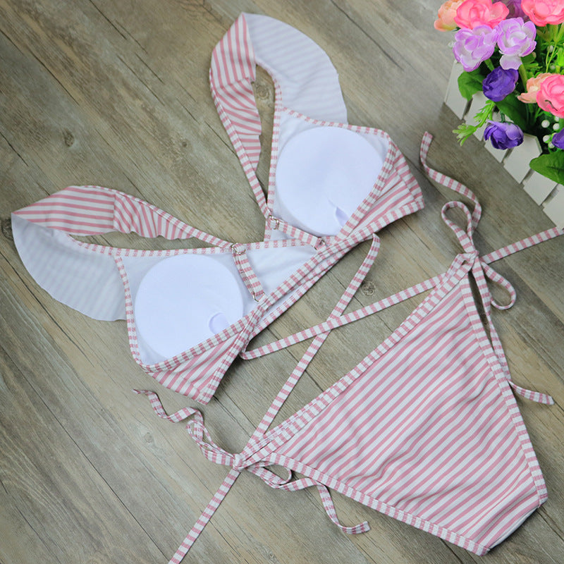 New Striped Print Sexy Bikini Set
