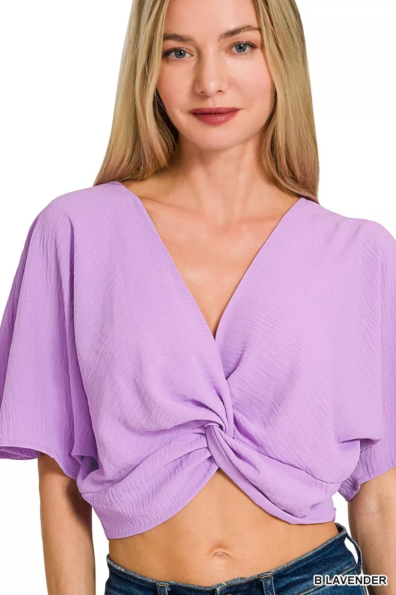 Zenana Woven Airflow Twisted Top & Wide Leg Pants Set