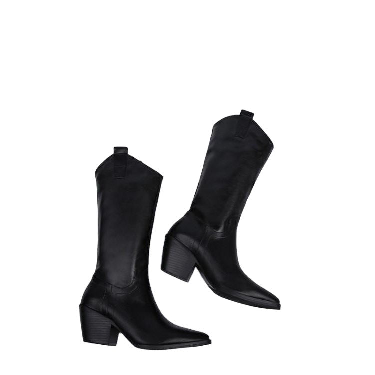 New Women's Pointed Toe Chunky Heel Knee High Boots