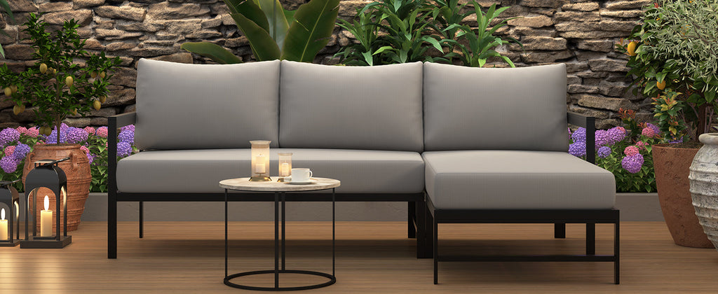U_style Outdoor L-Shaped Sofa with Iron Frame,Weather-Resistant Patio Sofa Set with Ultra-Thick Cushions,Comfortable Seating for 3,Ideal for Patio, Balcony,and Garden