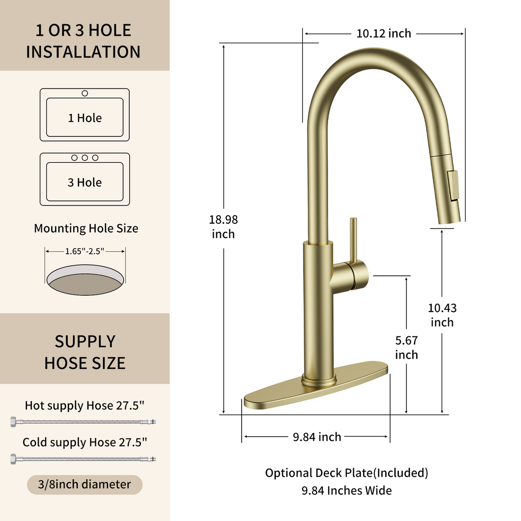 Kitchen Faucet with Pull Down Sprayer Brushed Gold