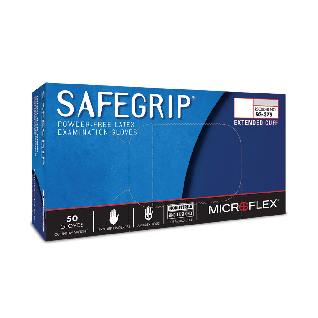 SafeGrip® Latex Extended Cuff Length Exam Glove, Small, Blue SG-375-S