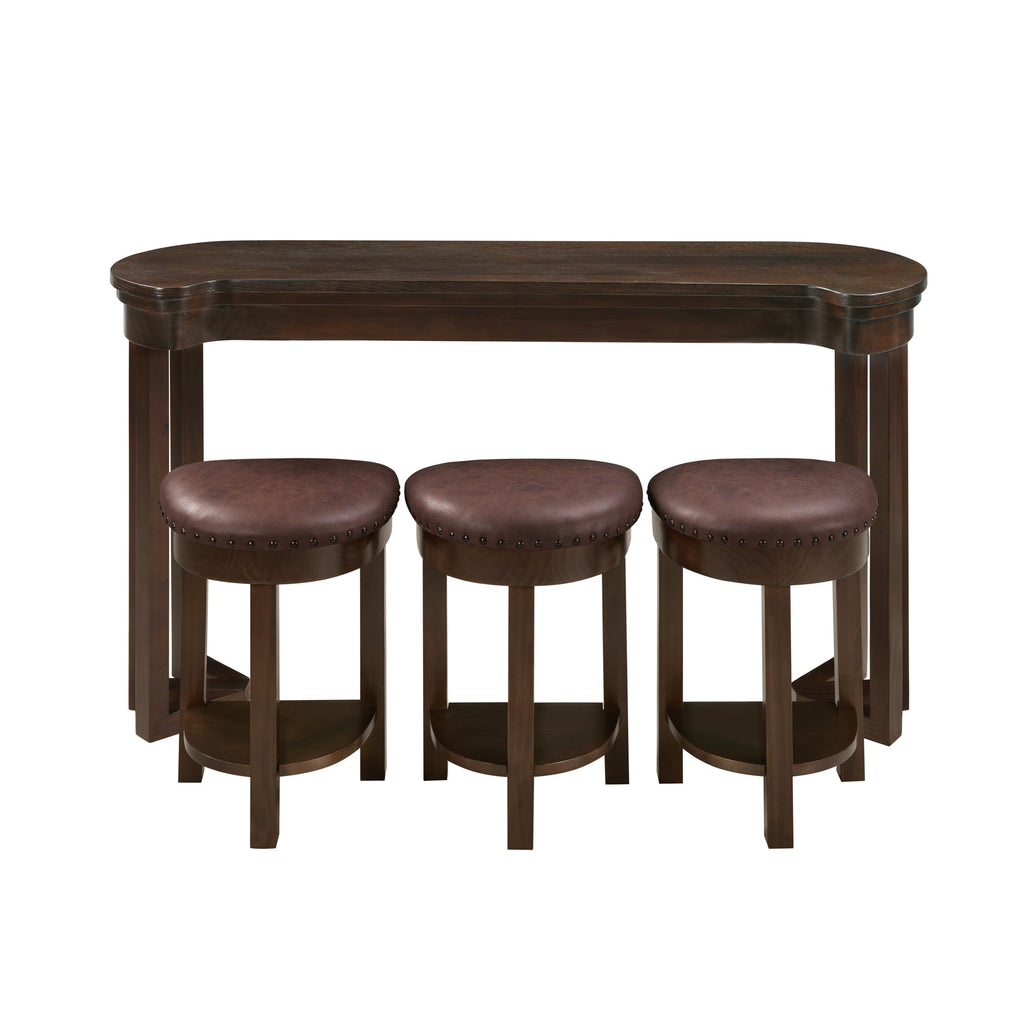 4 Piece Bar Table Set with3 PU Upholstered Bar Stools, Breakfast Table with 3 Padded Stools Solid Wood Counter Height Dining Table Set for Living Room, Dining Room.  Espresso