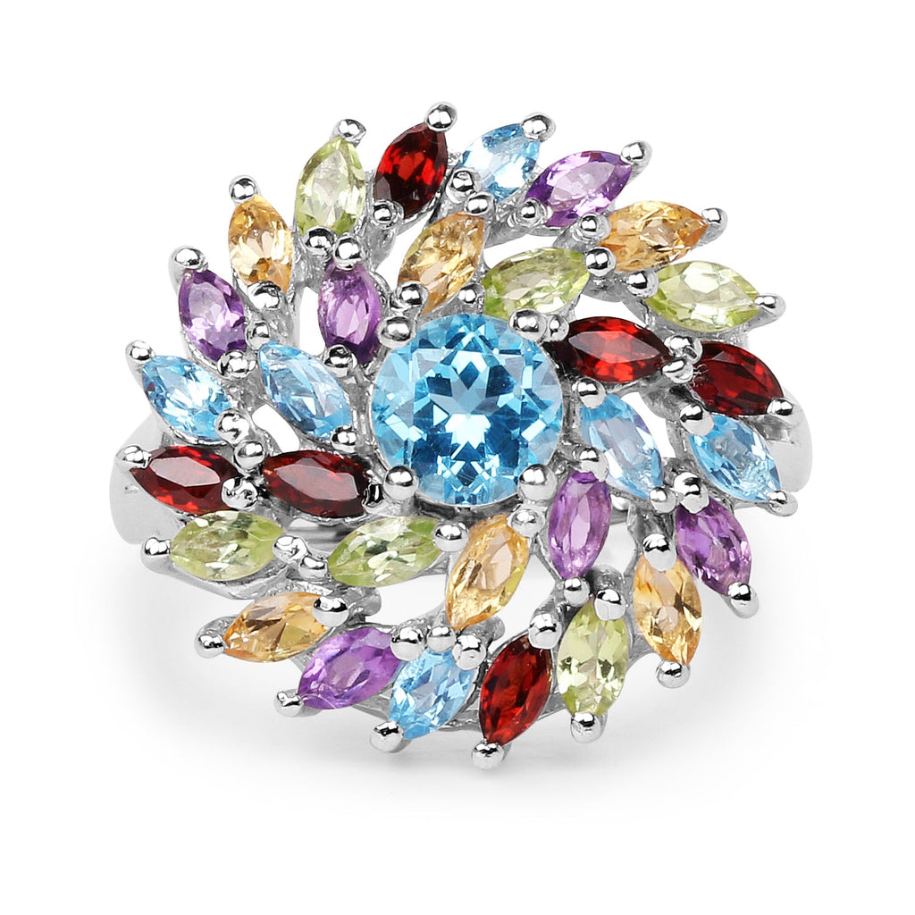 3.70 Carat Genuine Multi Stone .925 Sterling Silver Ring